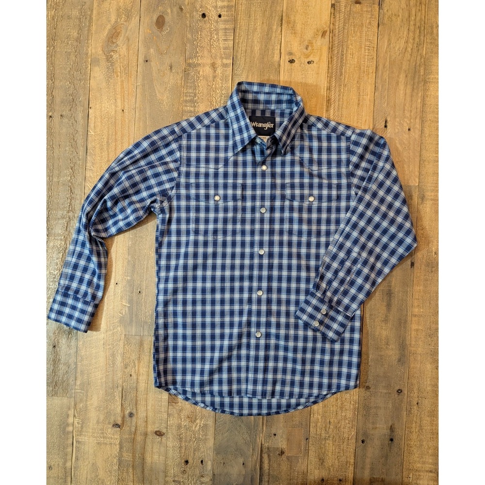 Wrangler Western Button Up Long Sleeve Shirt Pearl Snaps Boys M Plaid BWR039A
